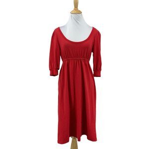 Splendid Dress Women M Medium Red Polka Dot Empire Waist Elbow Sleeve Scoop Neck
